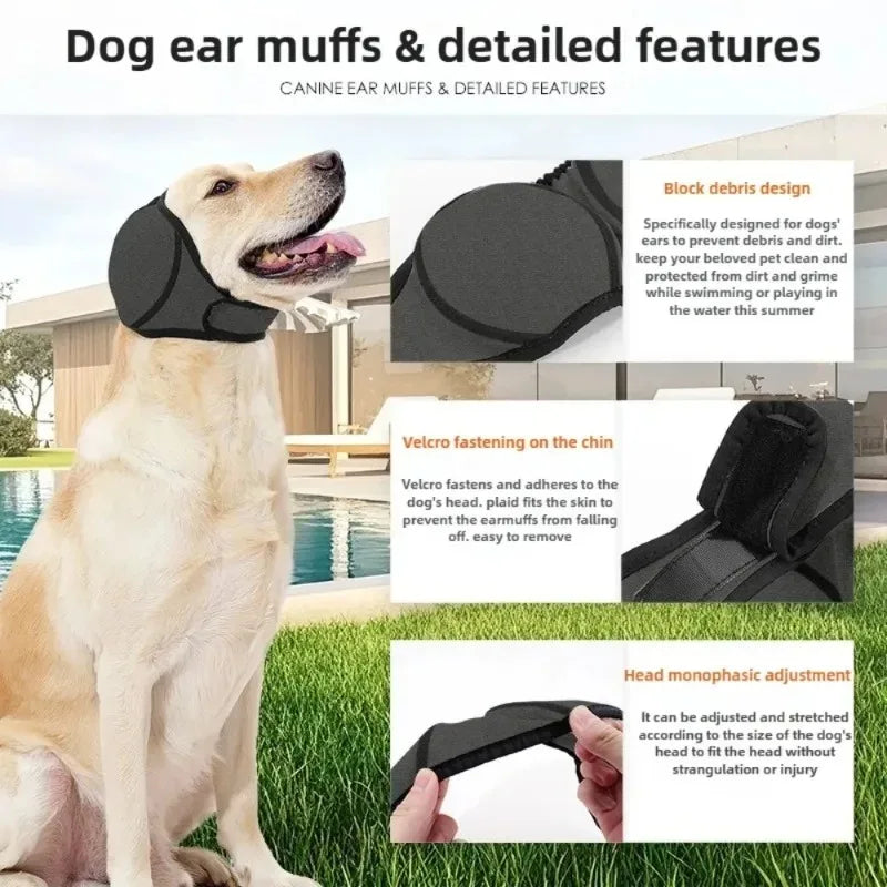 Waterproof Noise Cancelling Dog Ear Muffs for Swimming  Anti-Shock Anxiety-Relieving Headband Waterproof Quick Disassembly