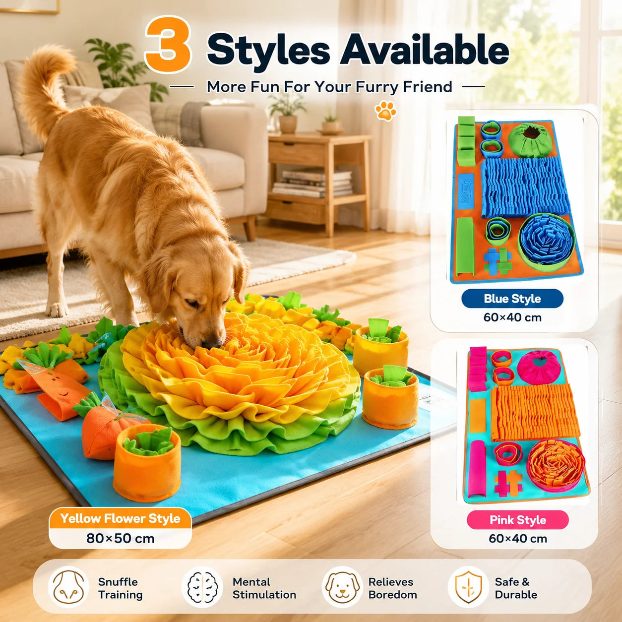 Dog Snuffle Mat Slow Feeder Interactive Puzzle Feeding Mat Nose Work Training Toy for Anxiety Relief Mental Stimulation