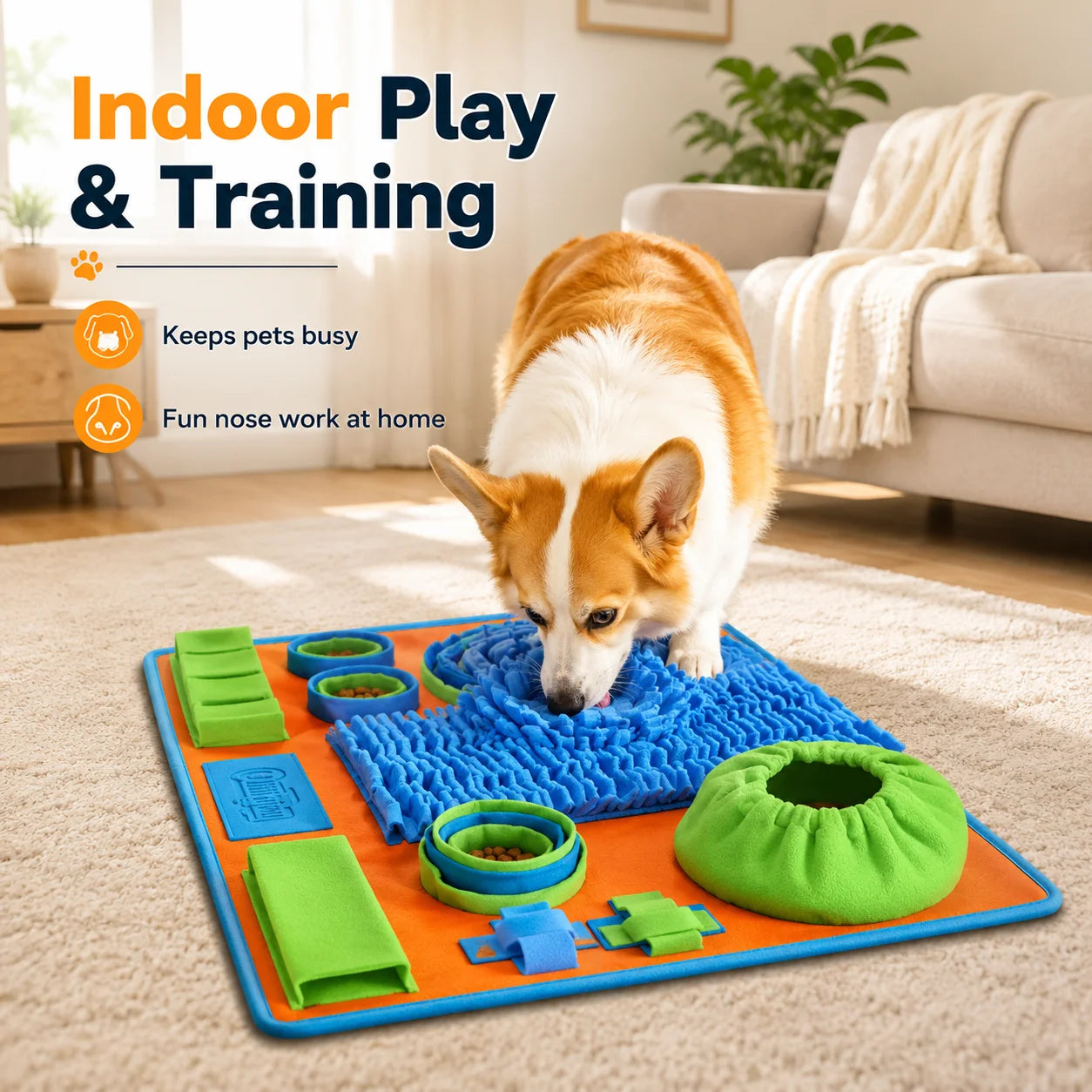 Dog Snuffle Mat Slow Feeder Interactive Puzzle Feeding Mat Nose Work Training Toy for Anxiety Relief Mental Stimulation